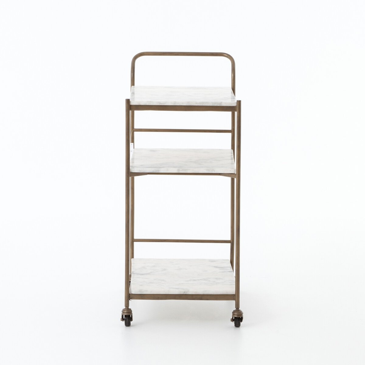 Felix Rectangular Bar Cart Antique Brass White Marble