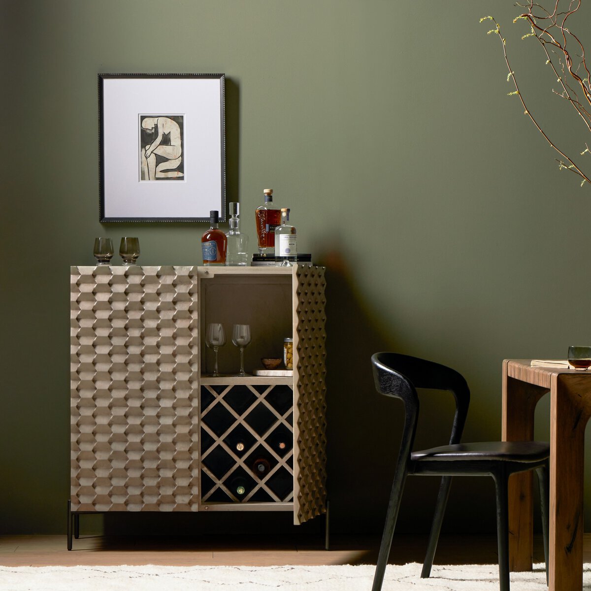 Four Hands Raffael Mango Wood Bar Cabinet Stonewash Grey