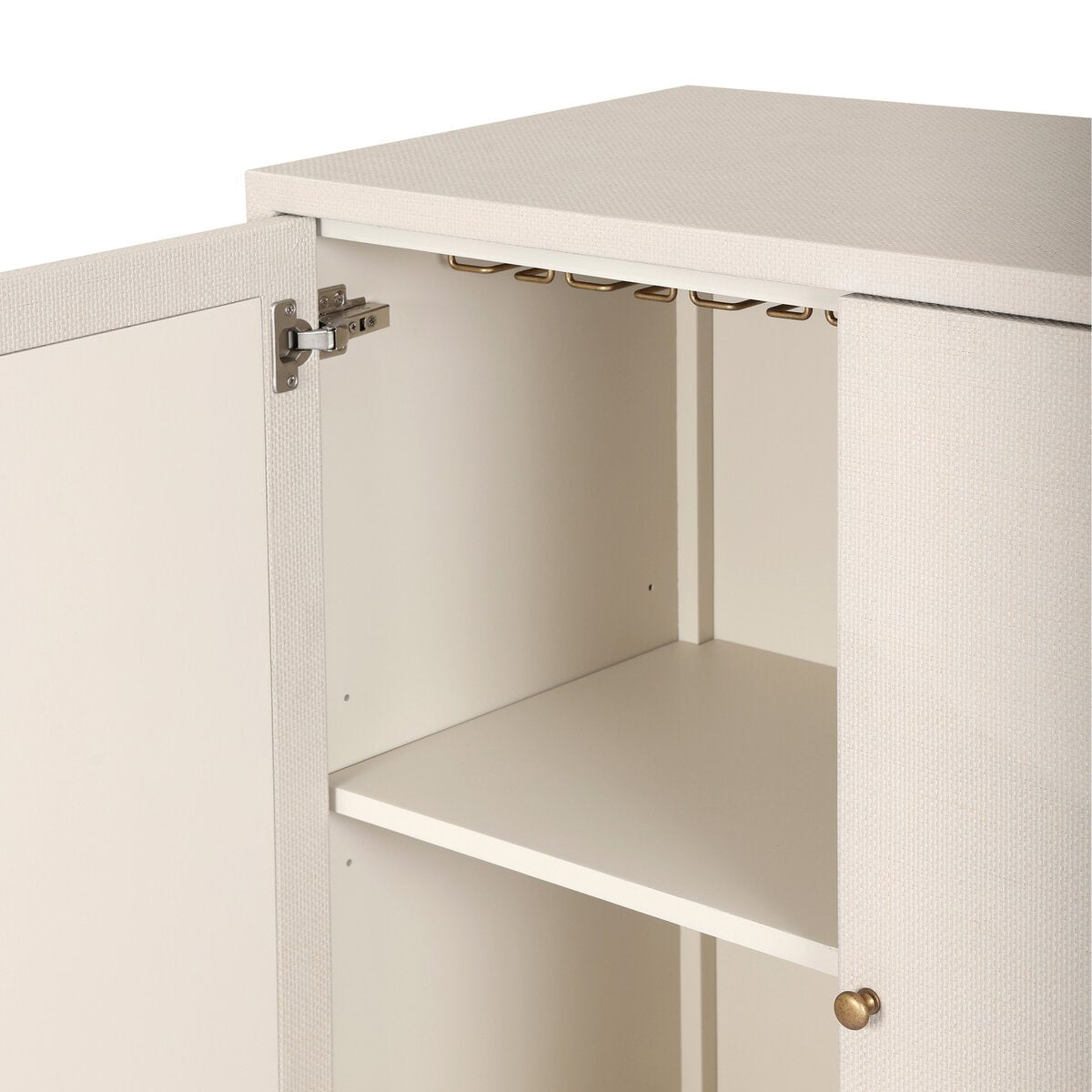 Fiona Bar Cabinet Ivory Painted Raffia Solid Mahogany