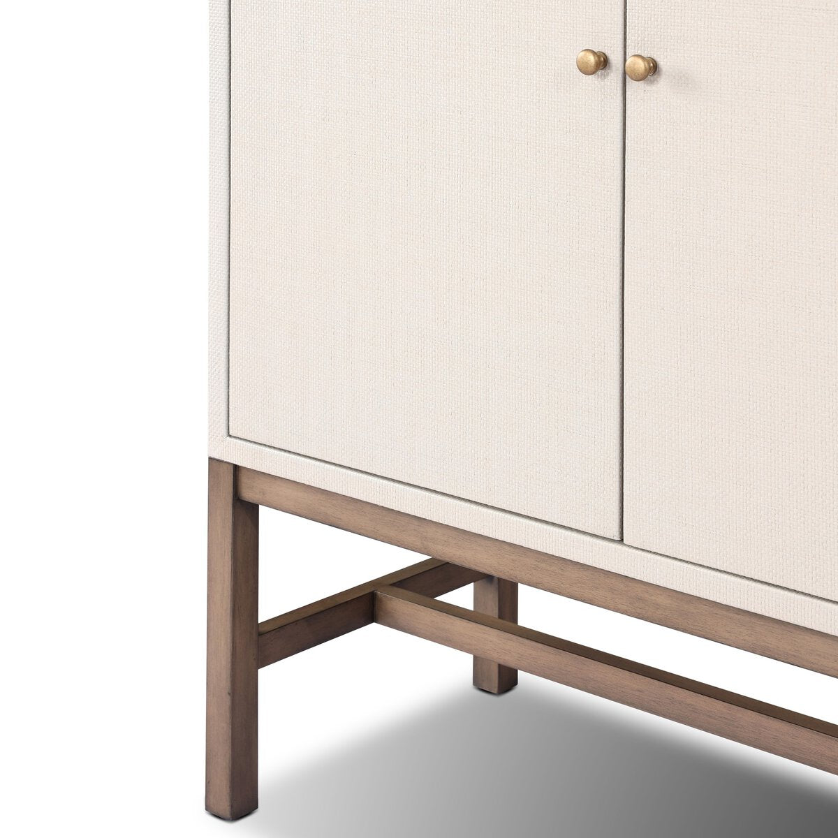 Fiona Bar Cabinet Ivory Painted Raffia Solid Mahogany