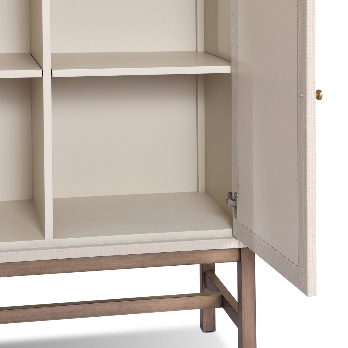 Fiona Bar Cabinet Ivory Painted Raffia Solid Mahogany
