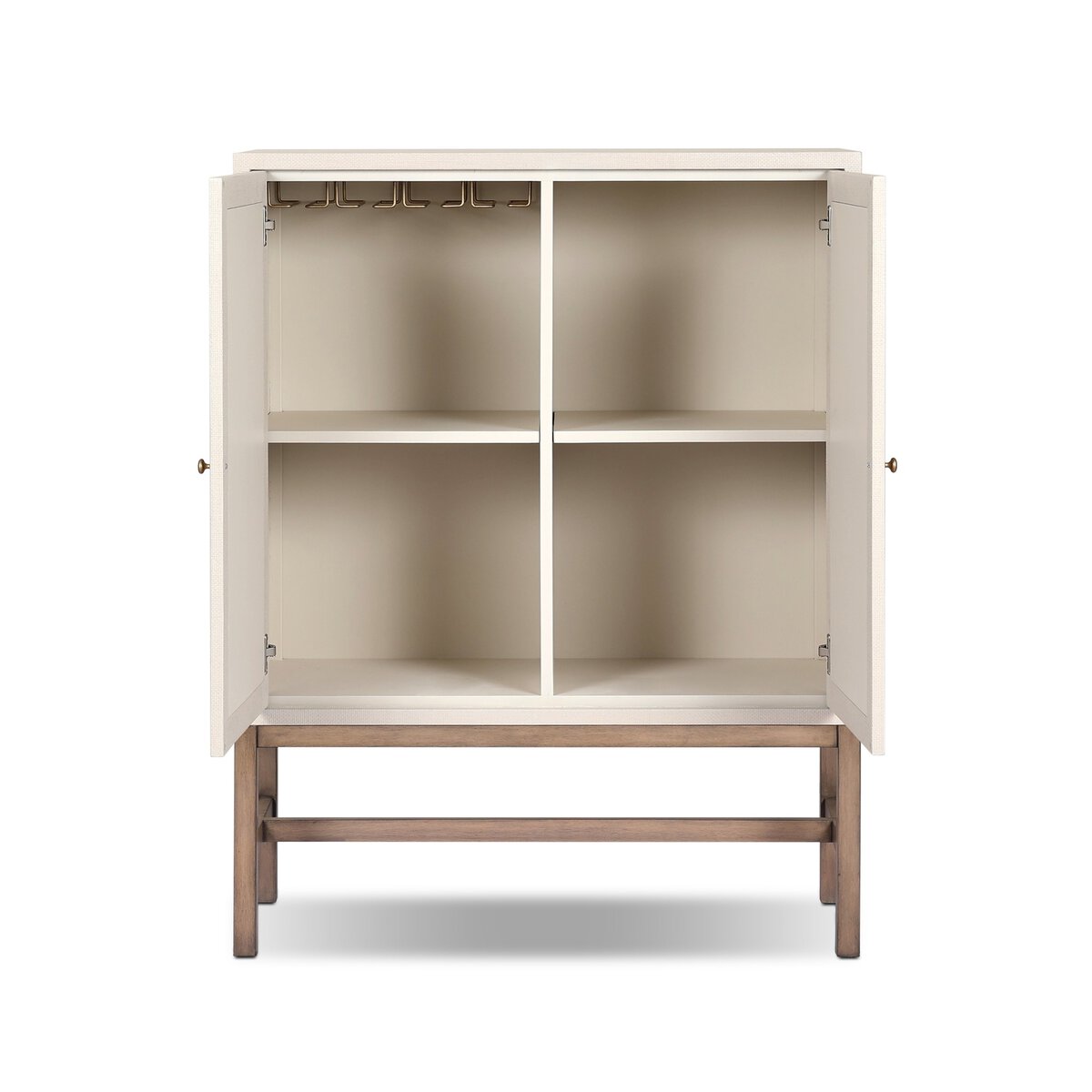 Fiona Bar Cabinet Ivory Painted Raffia Solid Mahogany