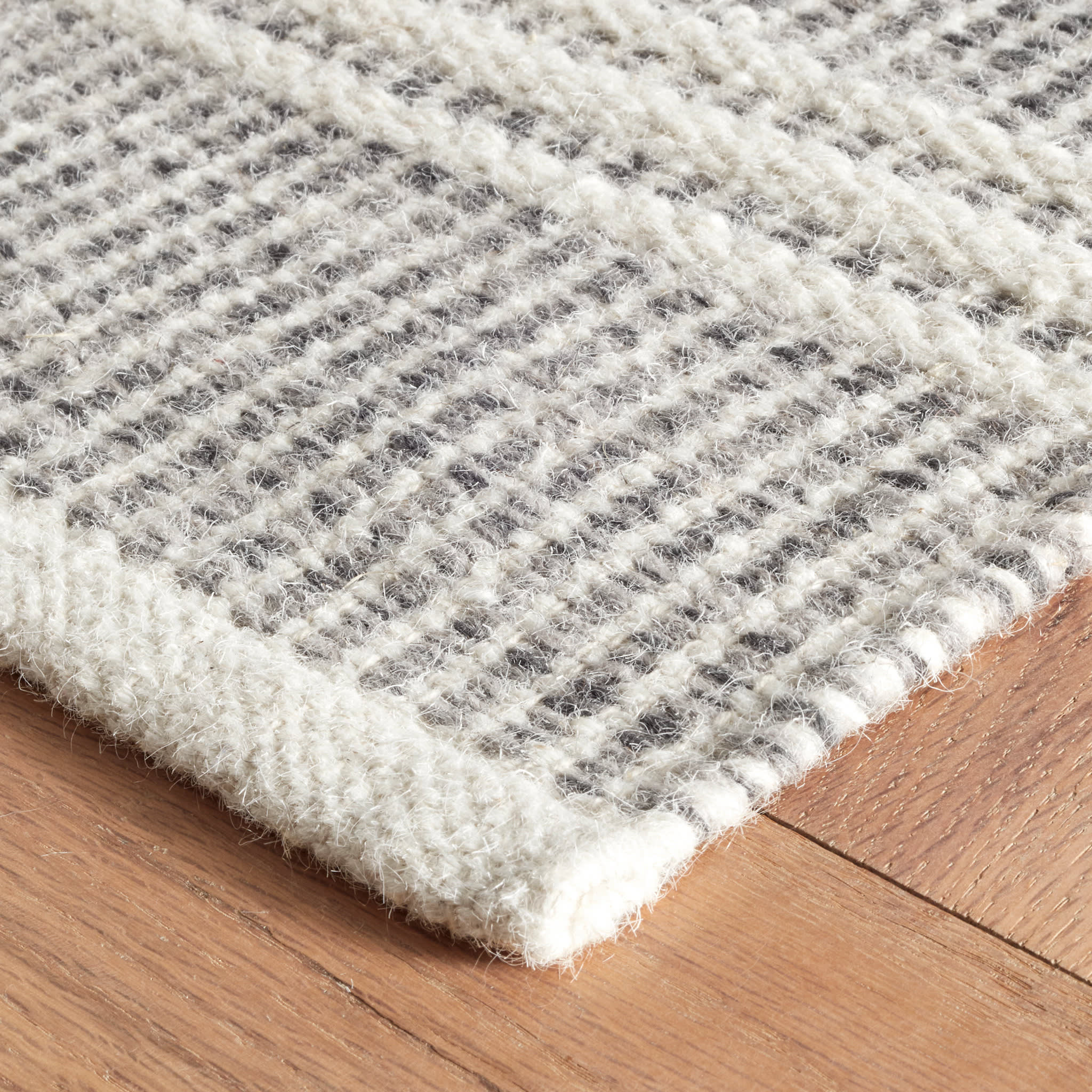 Annie Selke Malta Handwoven Wool Rug Grey Herringbone Pattern