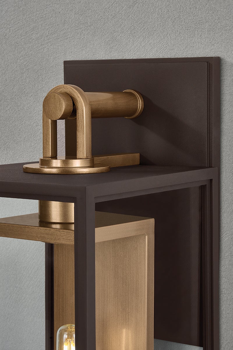 Troy Lighting Arnold Exterior Wall Sconce 20in Patina Brass