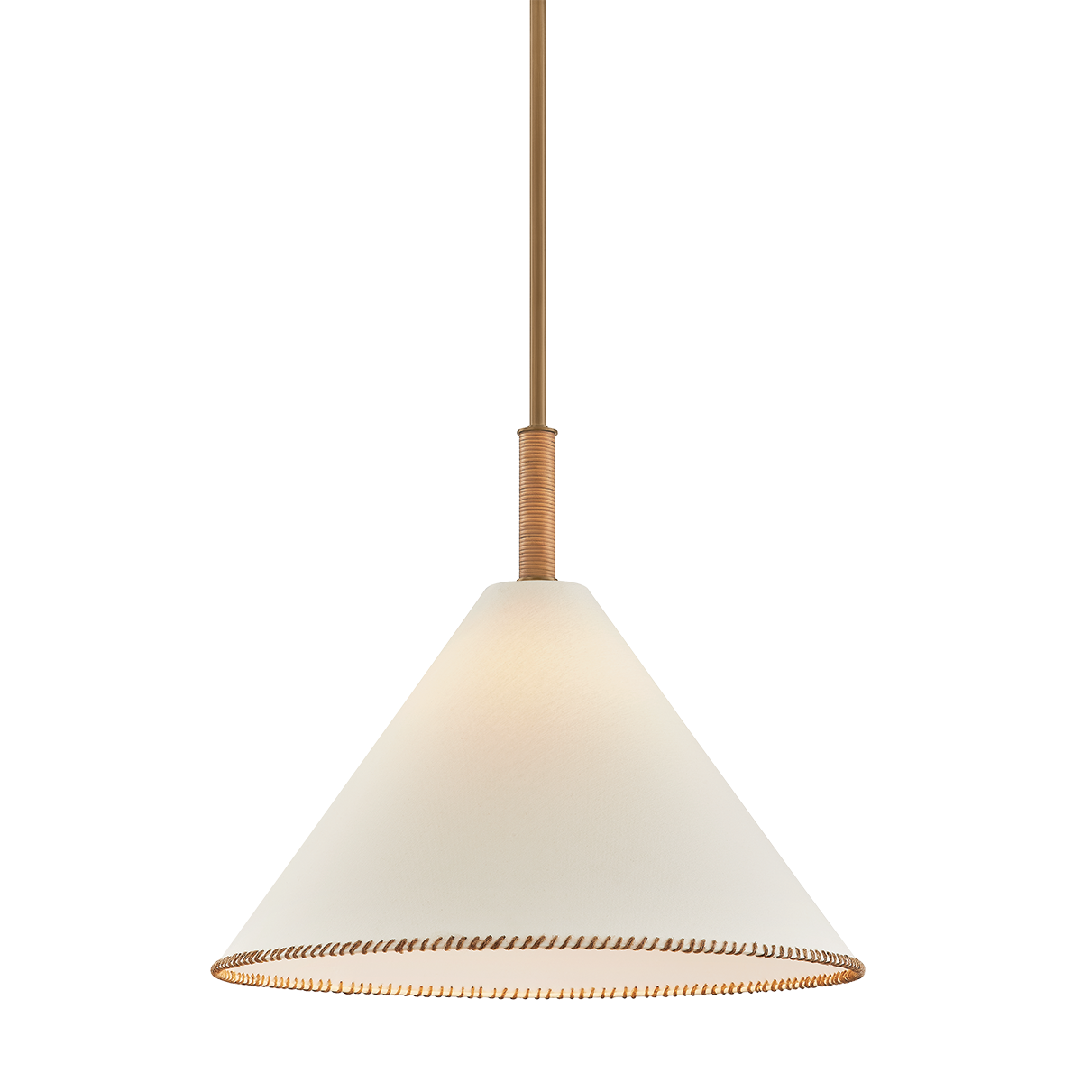 Troy Lighting Stoney Pendant 1-Light Conical Fabric Shade Patina Brass
