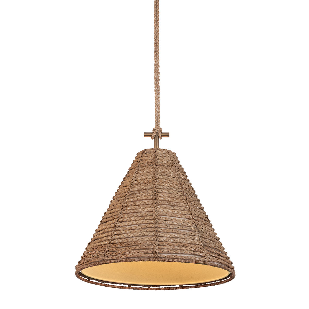 Troy Lighting Redwood Pendant Wheat Linen Shade 20in Patina Brass