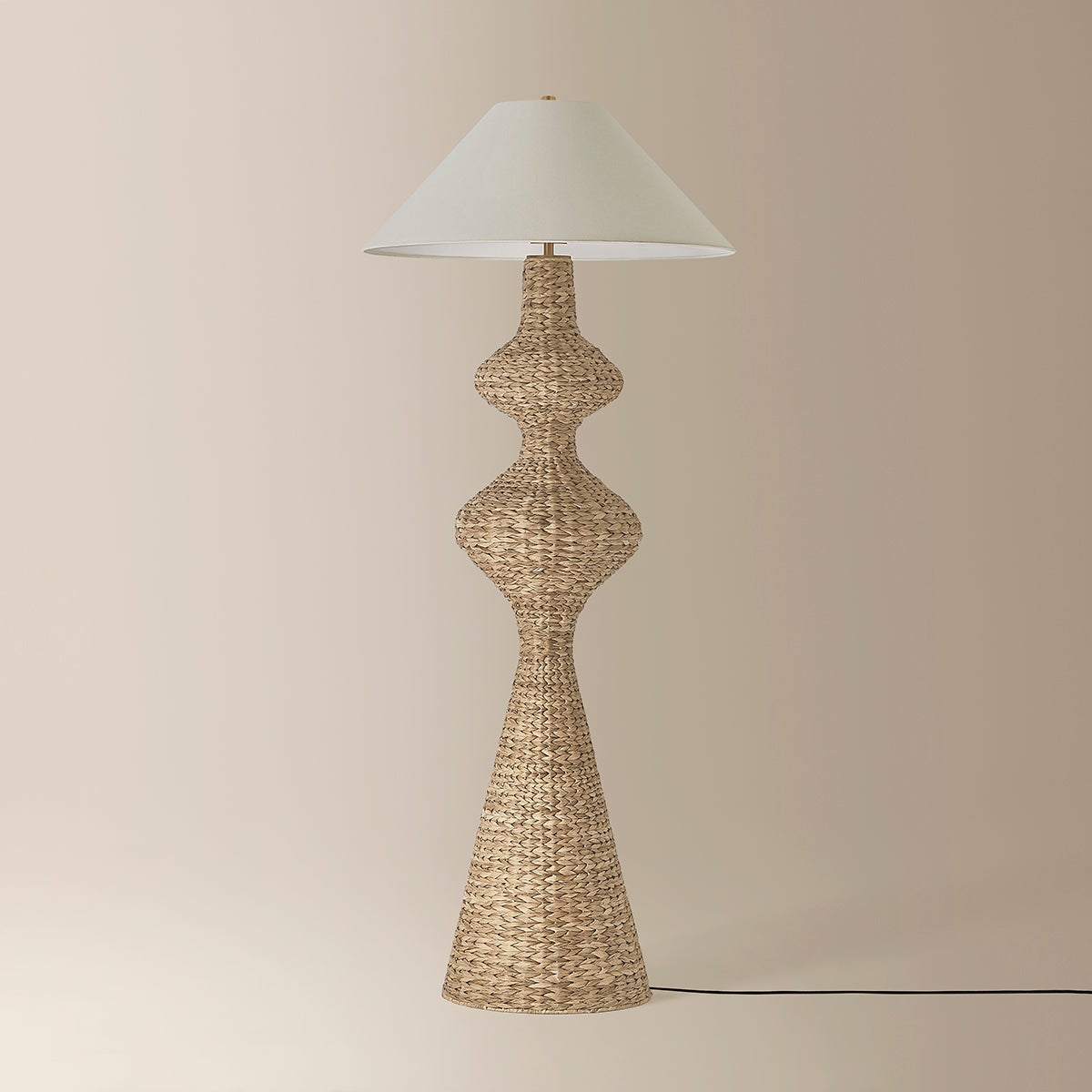 Walter Floor Lamp Water Hyacinth Linen Patina Brass