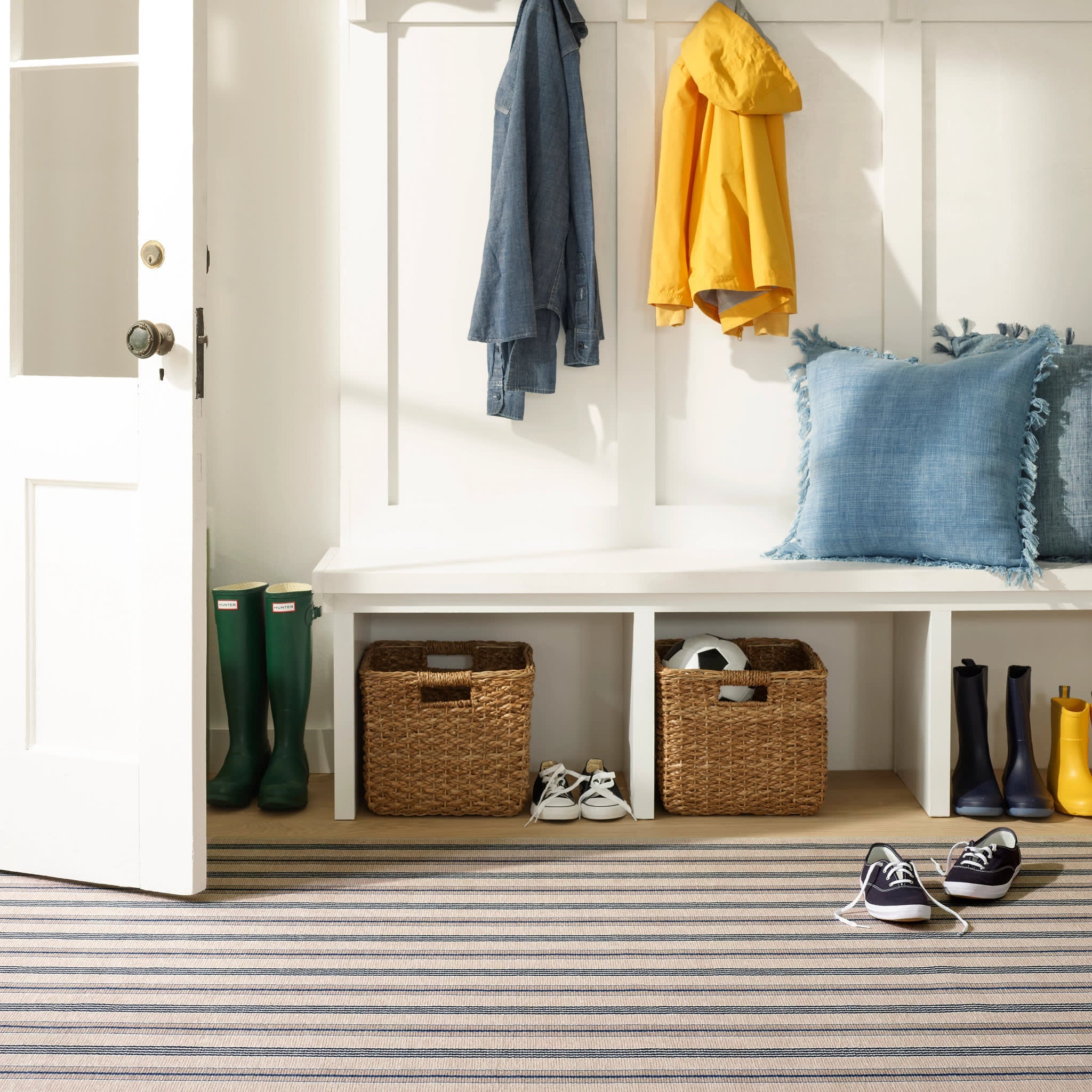 Annie Selke Nimes Ticking Machine Washable Rug Neutral