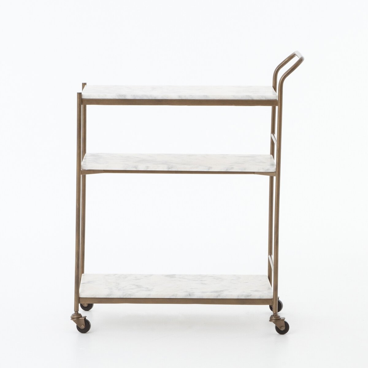 Felix Rectangular Bar Cart Antique Brass White Marble