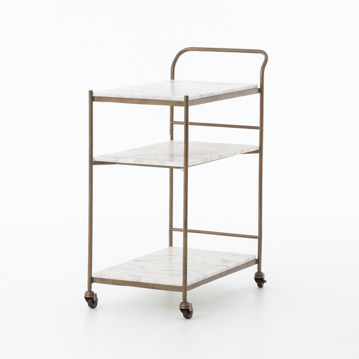 Felix Rectangular Bar Cart Antique Brass White Marble