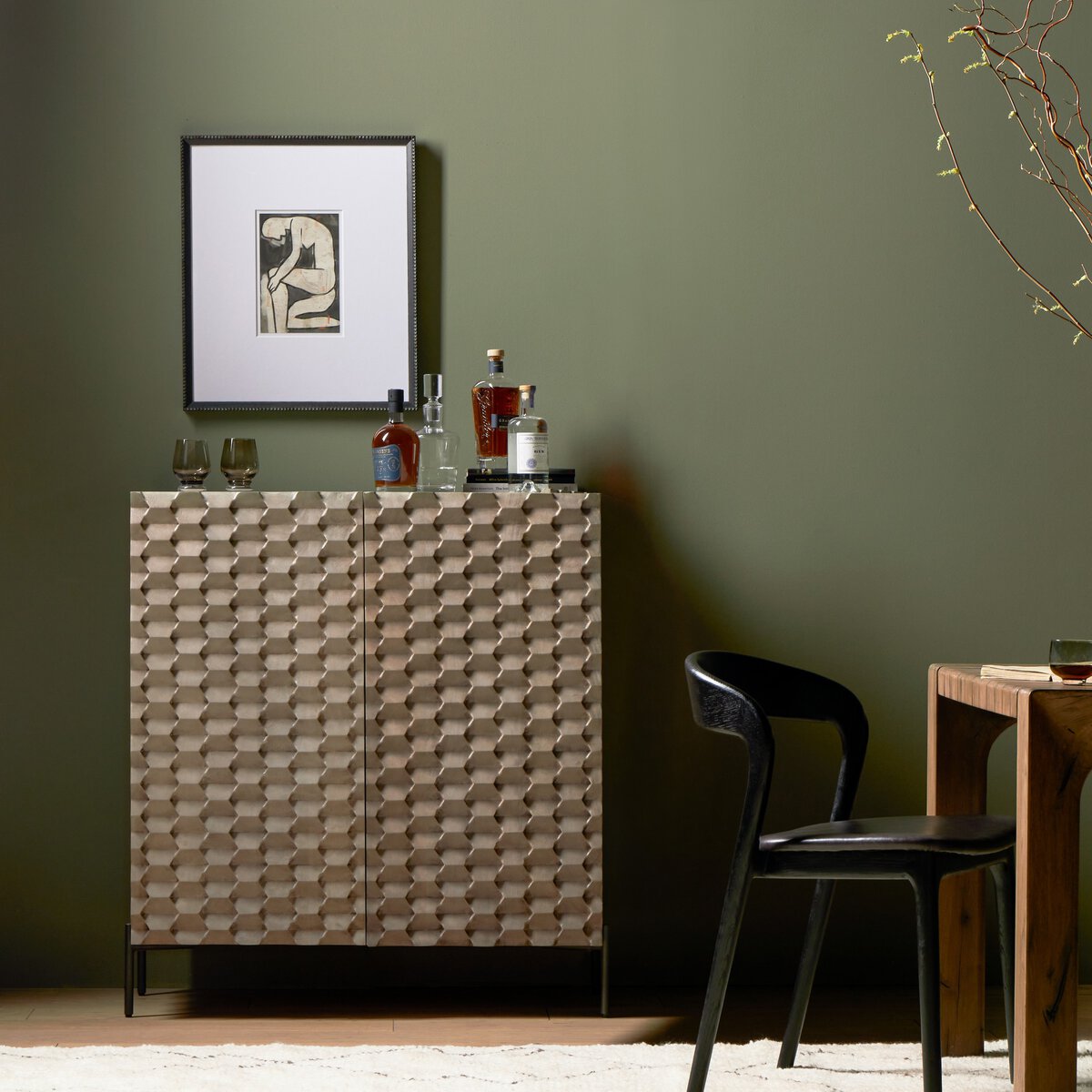 Four Hands Raffael Mango Wood Bar Cabinet Stonewash Grey