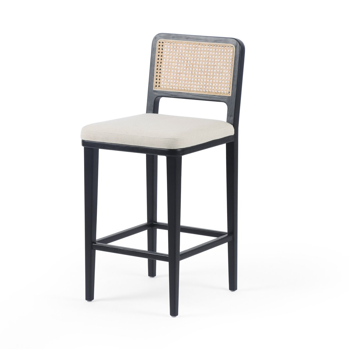 Four Hands Veka Counter Stool Savile Flax Brushed Ebony Cane
