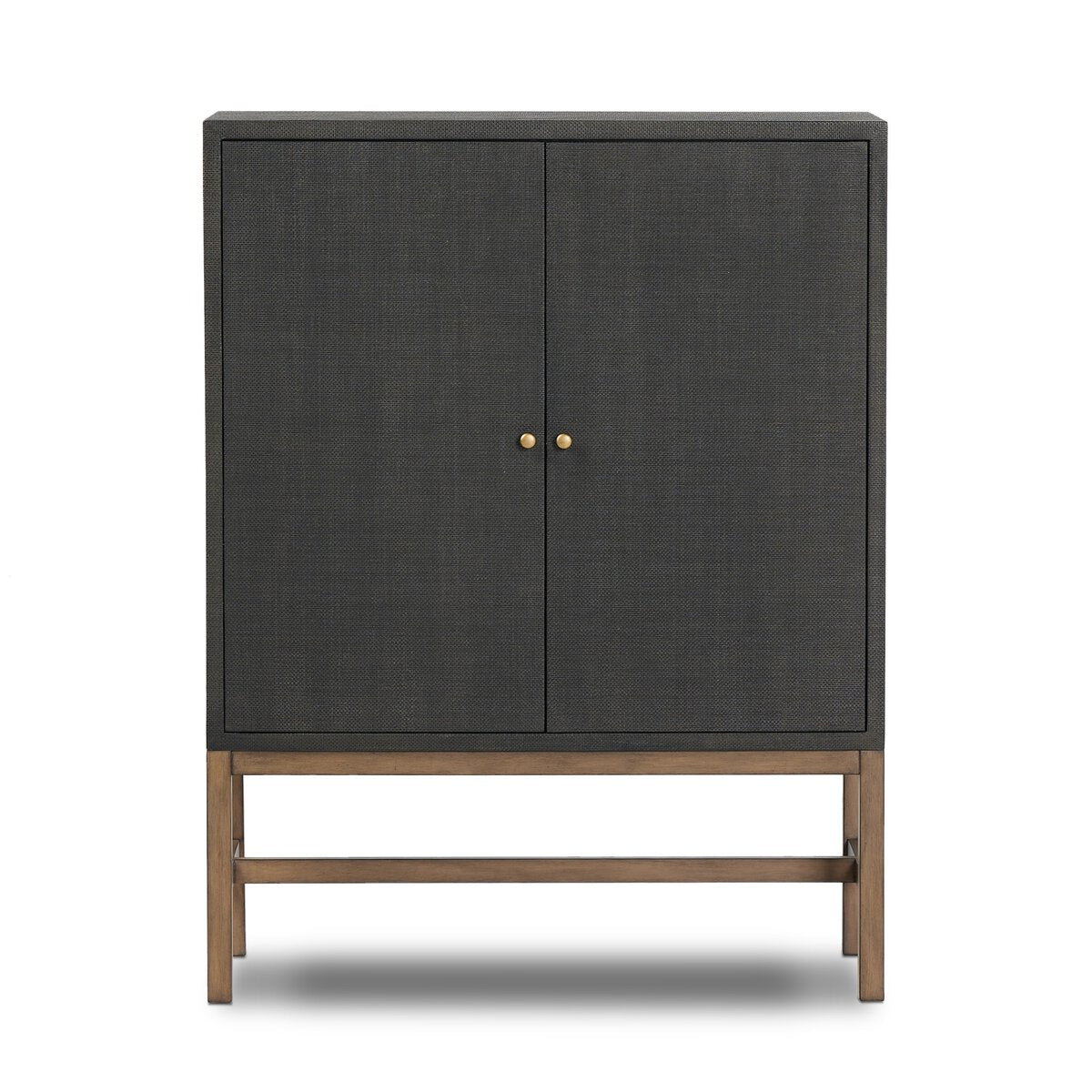 Fiona Bar Cabinet Ivory Painted Raffia Solid Mahogany