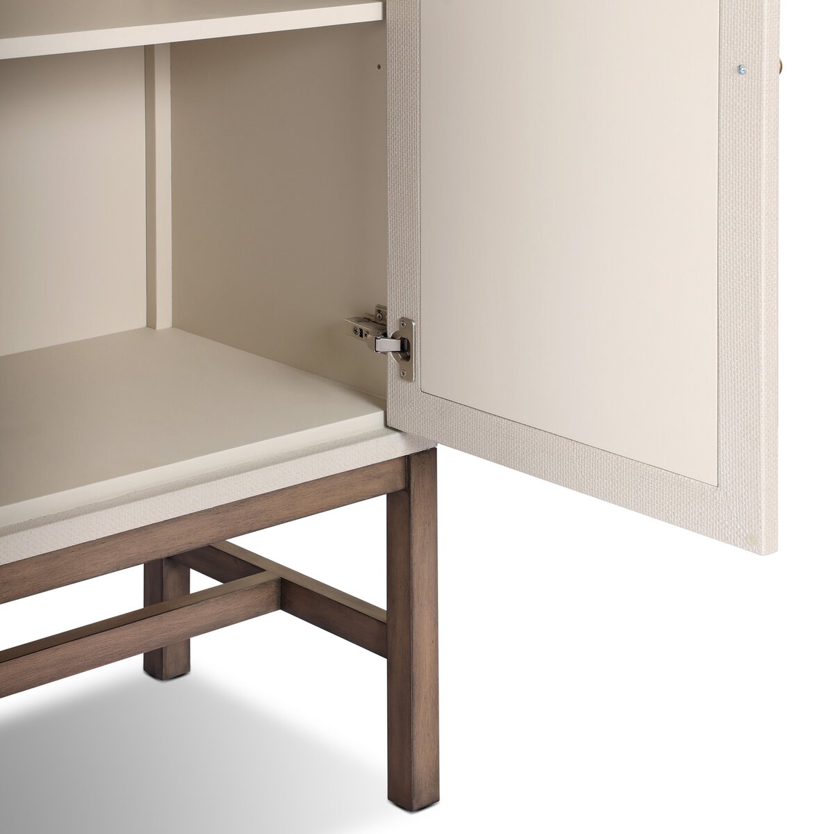 Fiona Bar Cabinet Ivory Painted Raffia Solid Mahogany