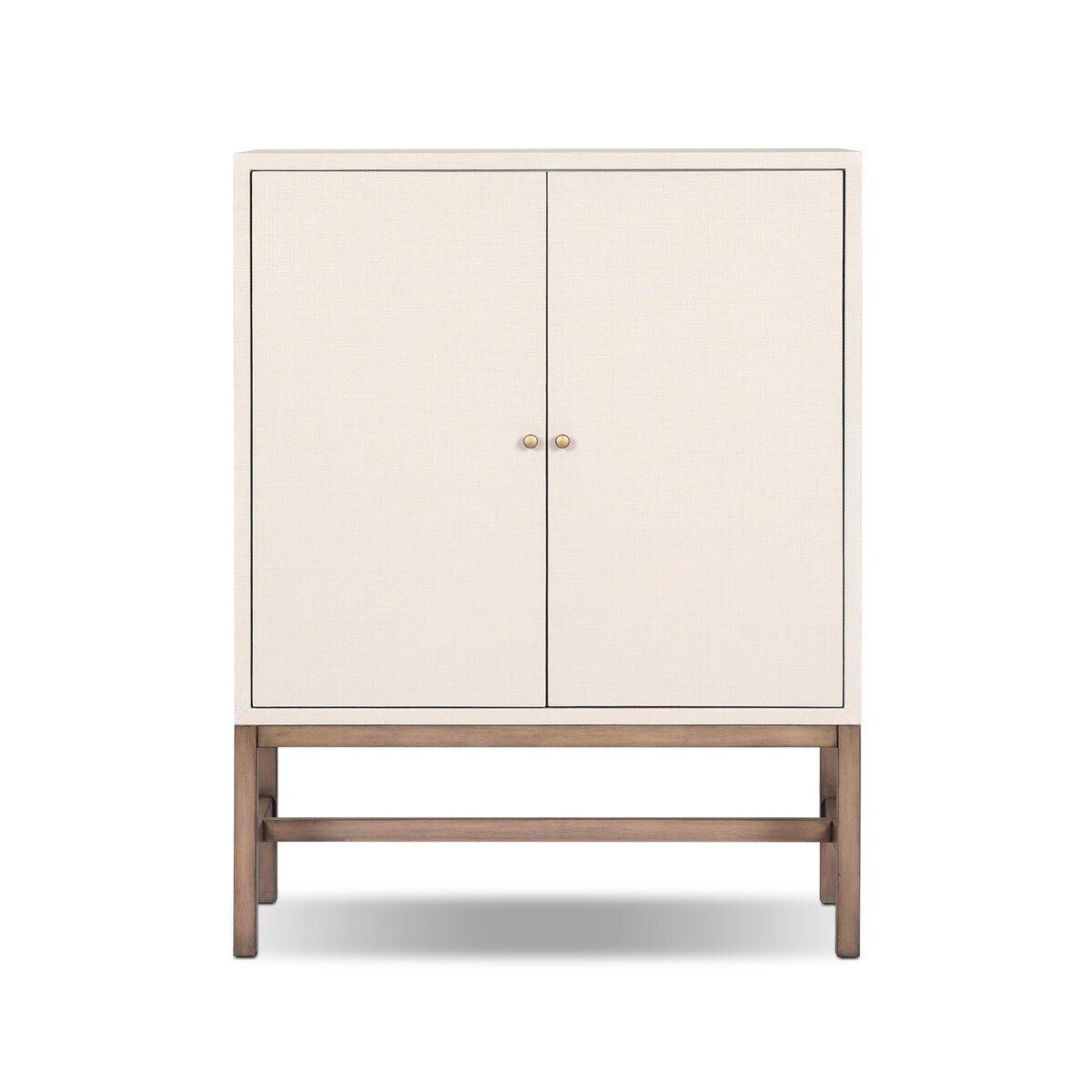 Fiona Bar Cabinet Ivory Painted Raffia Solid Mahogany