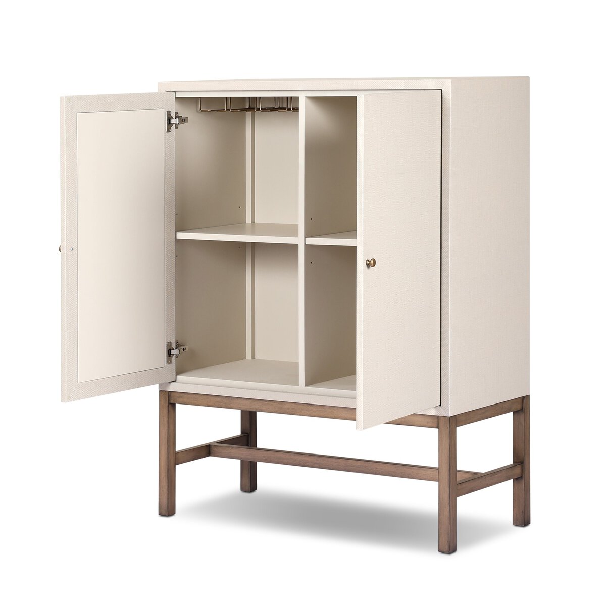 Fiona Bar Cabinet Ivory Painted Raffia Solid Mahogany