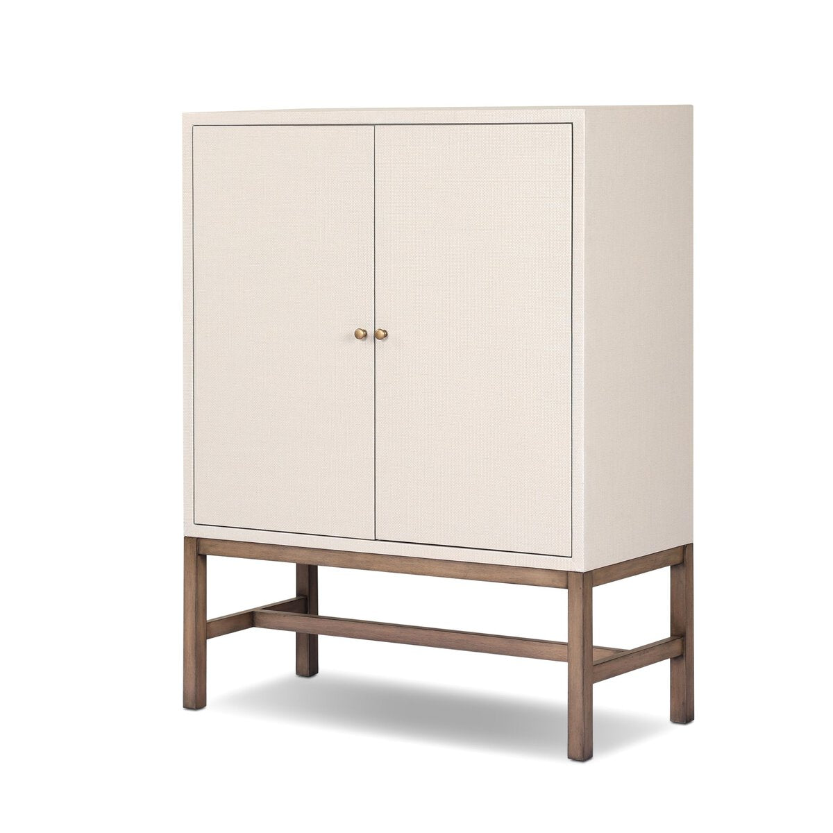 Fiona Bar Cabinet Ivory Painted Raffia Solid Mahogany