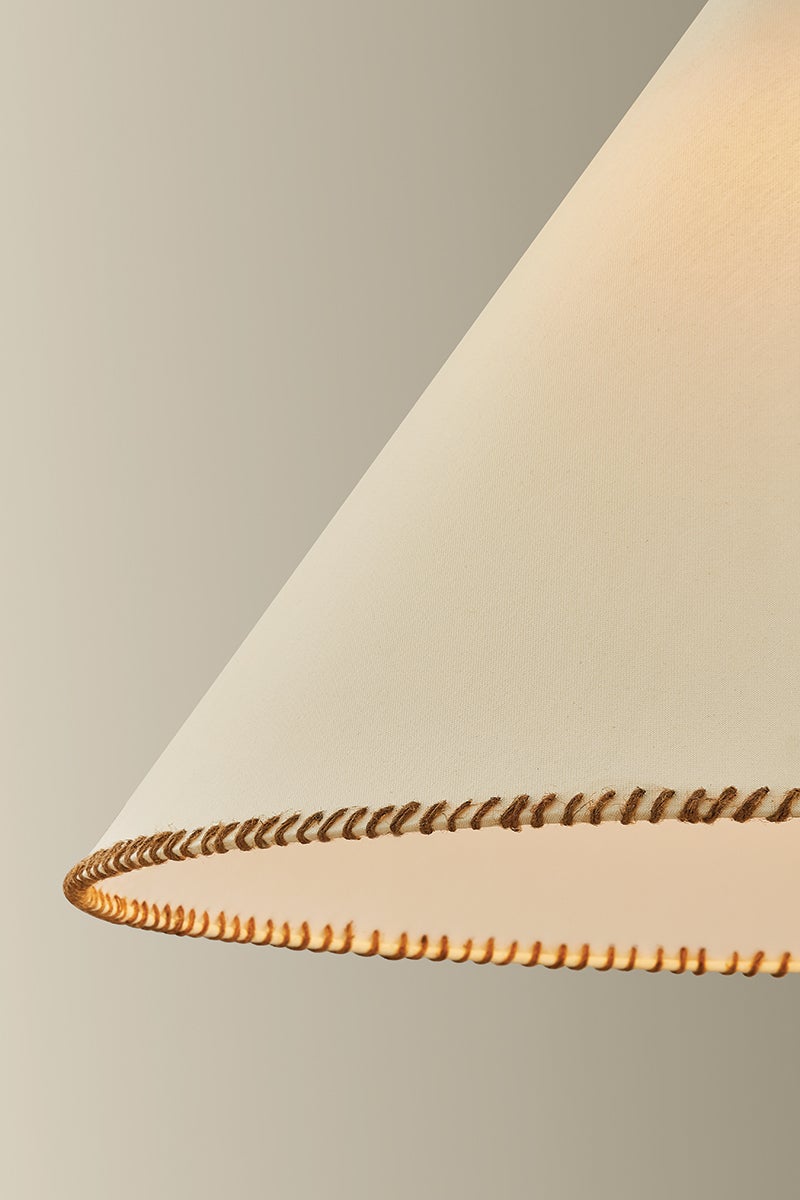 Troy Lighting Stoney Pendant 1-Light Conical Fabric Shade Patina Brass