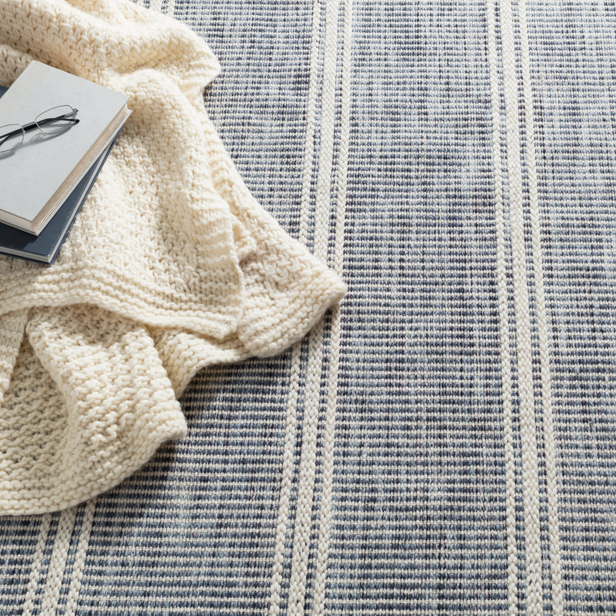 Annie Selke Malta Handwoven Wool Herringbone Area Rug Blue